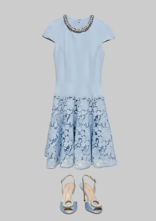 Sky Blue Embellished Lace Hem Mini Dress  | L’LUXE Best Dressed Edit