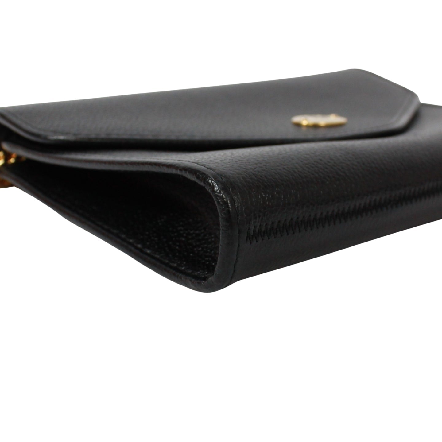 Christian Dior  Black Leather Chain Shoulder Bag – Gold Hardware Envelope Flap – 100% Authentic Previously Owned Very Good Condition | L’LUXE Vintage