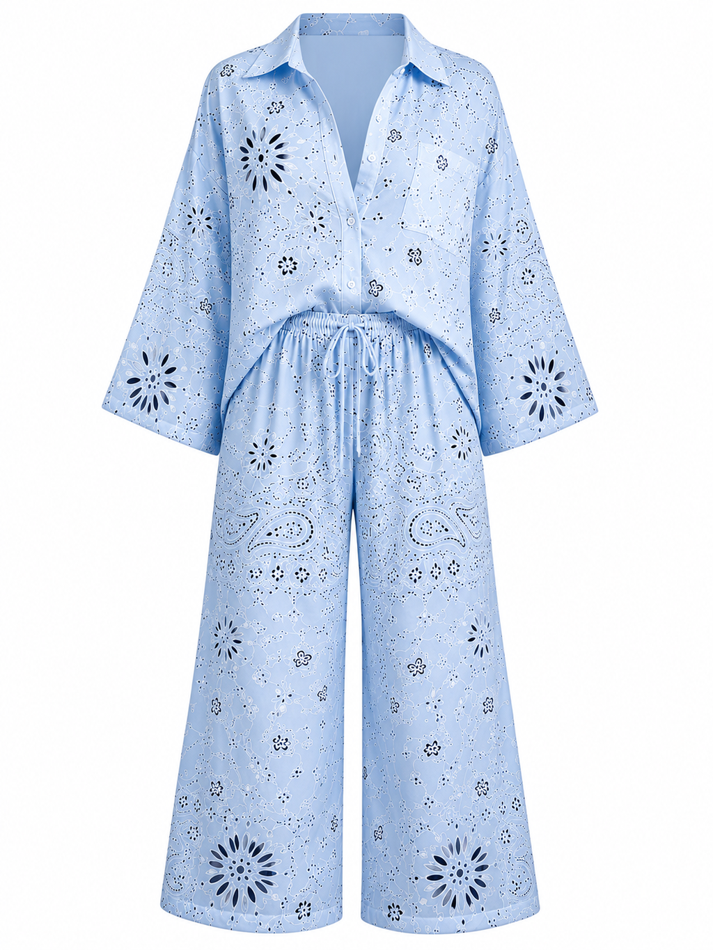 Boho Paisley Oversized Matching Shirt & Wide-Leg two-piece co-ord Outfit