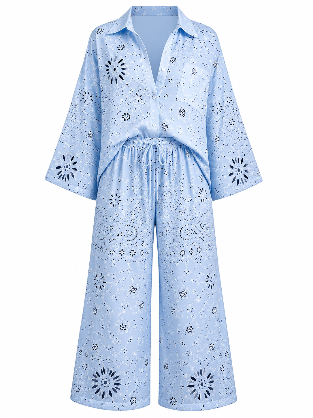 Boho Paisley Oversized Matching Shirt & Wide-Leg two-piece co-ord Outfit