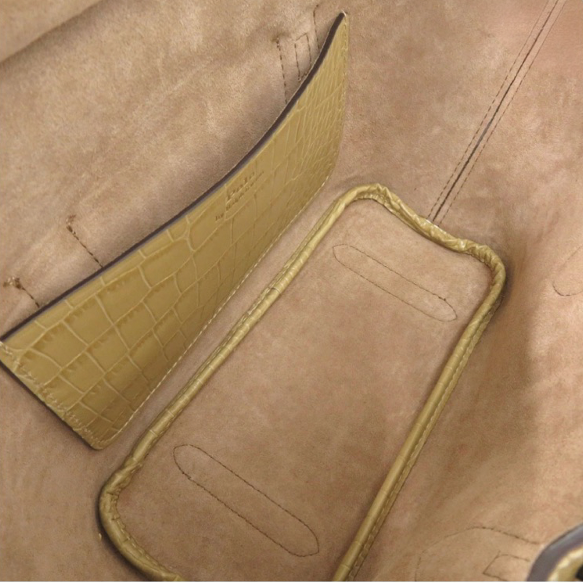 Polo Ralph Lauren Crocodile-Embossed Leather top handle | 2-Way Handbag | Authentic Previously Owned