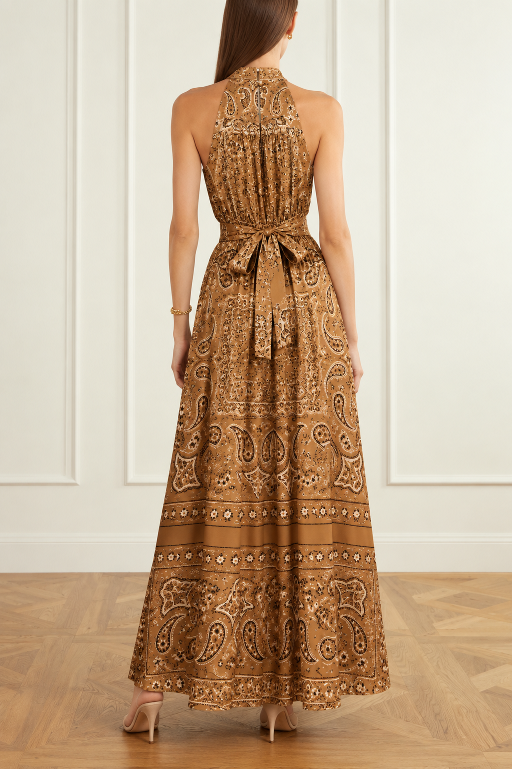 Vintage Paisley Halter Maxi Dress – Brown