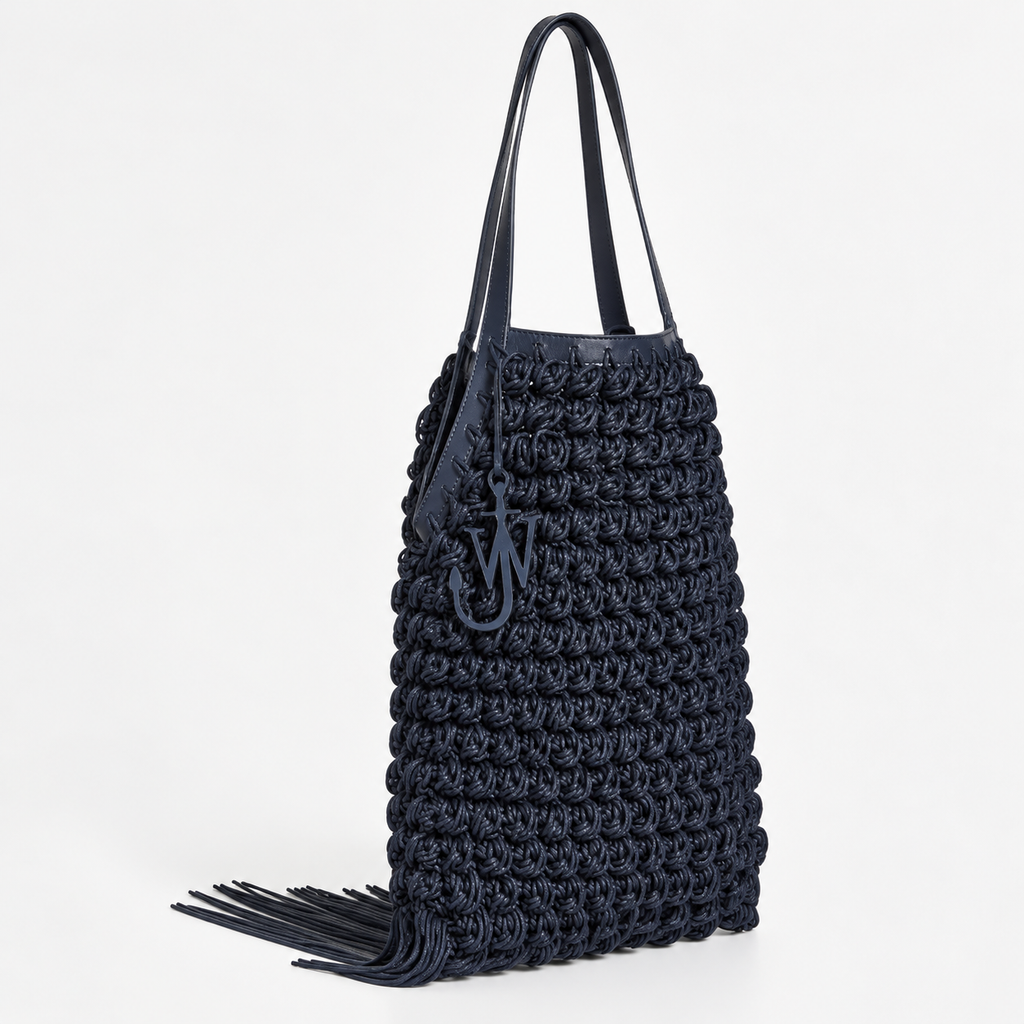 Sac cabas crocheté à franges « Popcorn » JW Anderson – Marine – Authentique – D'occasion