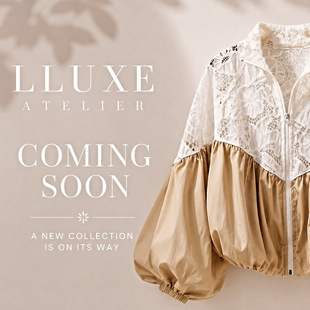 Pre-Order L’LUXE Atelier Lace-Yoke Batwing Jacket & Wide-Leg Pant Matching Co–Ord Outfit-Beige