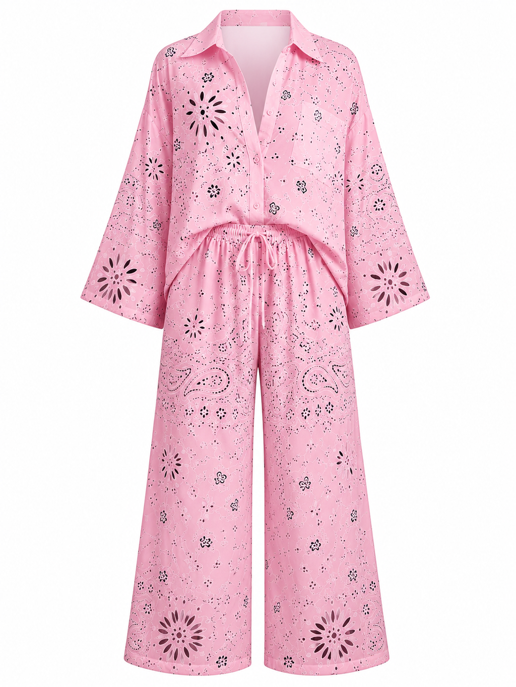 Boho Paisley Oversized Matching Shirt & Wide-Leg two-piece co-ord Outfit