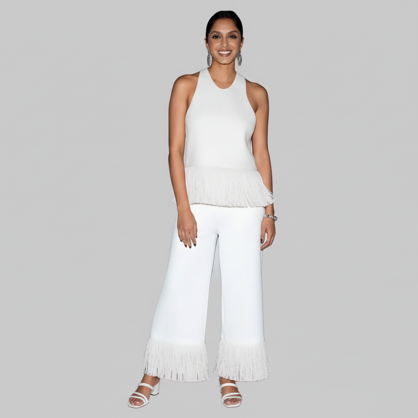 Fringe Hem Halter Top – Sleeveless Backless Statement Tank | L’LUXE Tops