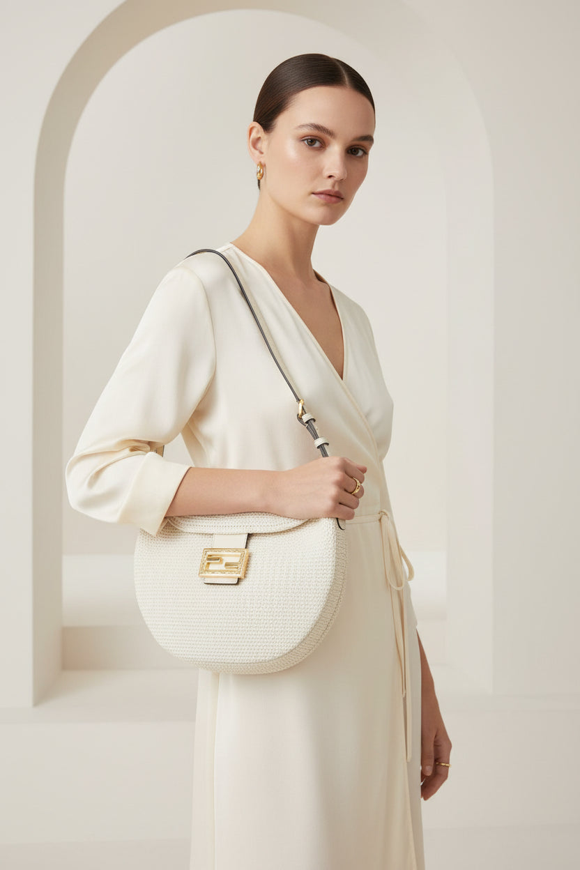 Fendi Croissant Small Canvas Shoulder Bag White – Pre-Owned Great Condition | L’LUXE Authentic’s