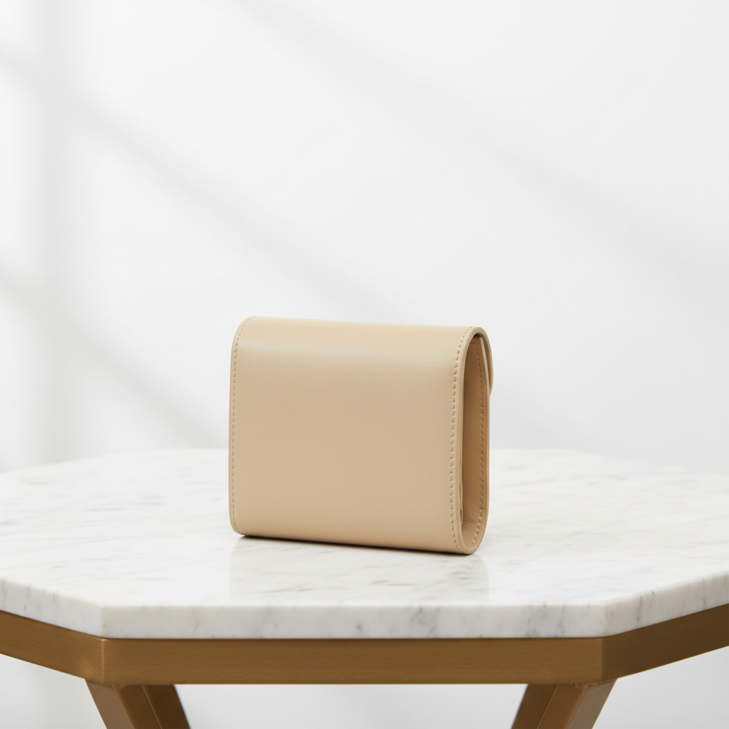 CELINE Triomphe Small Flap Wallet Beige Leather Previously Owned Authentic