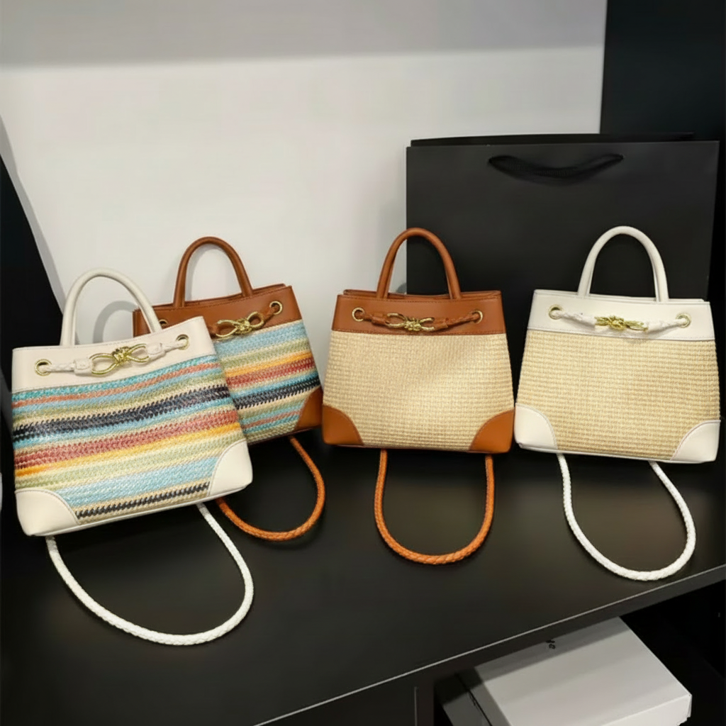 Structured Mini Tote with Woven or Smooth Finish – Multiple Colours – Resort Style (Generic)