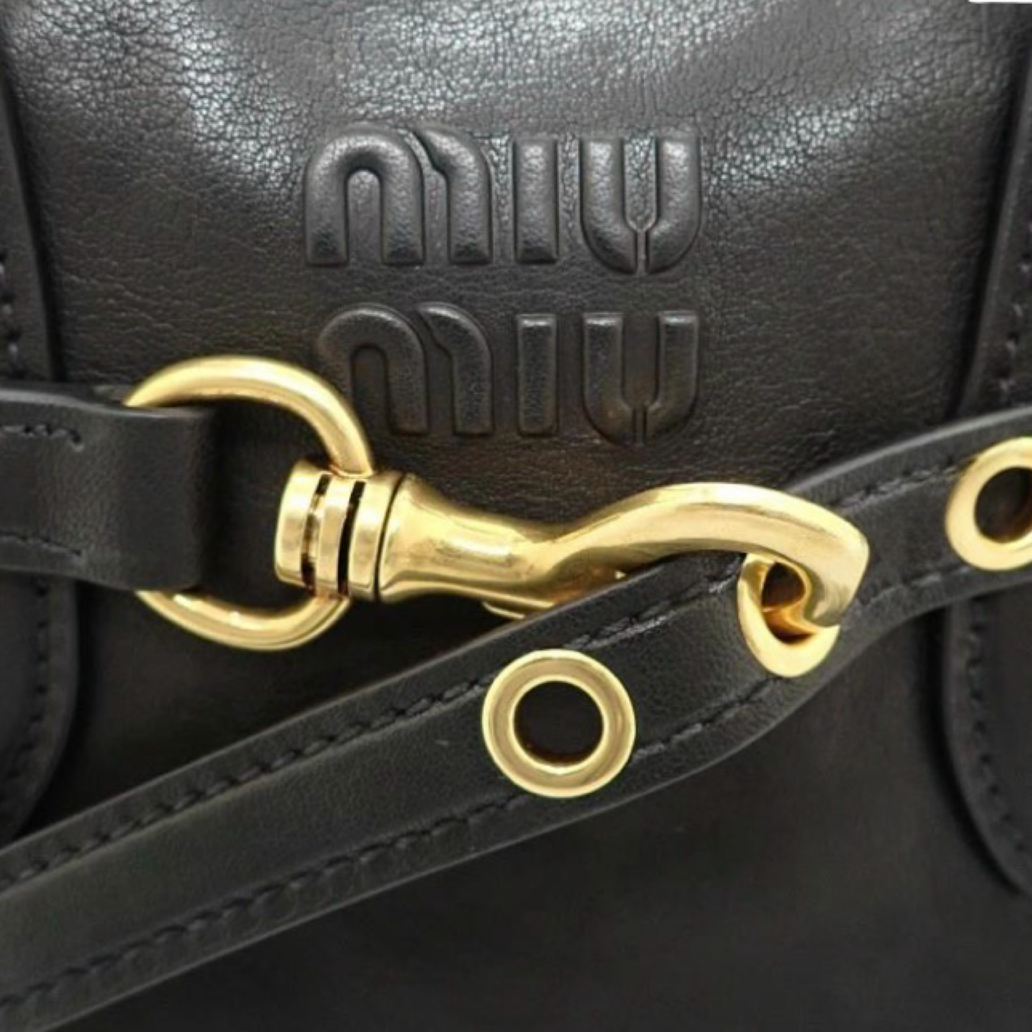 Miu Miu Aventure Top Handle Lambskin Black Gold Hardware 2-Way Shoulder Bag Previously Owned Authentic