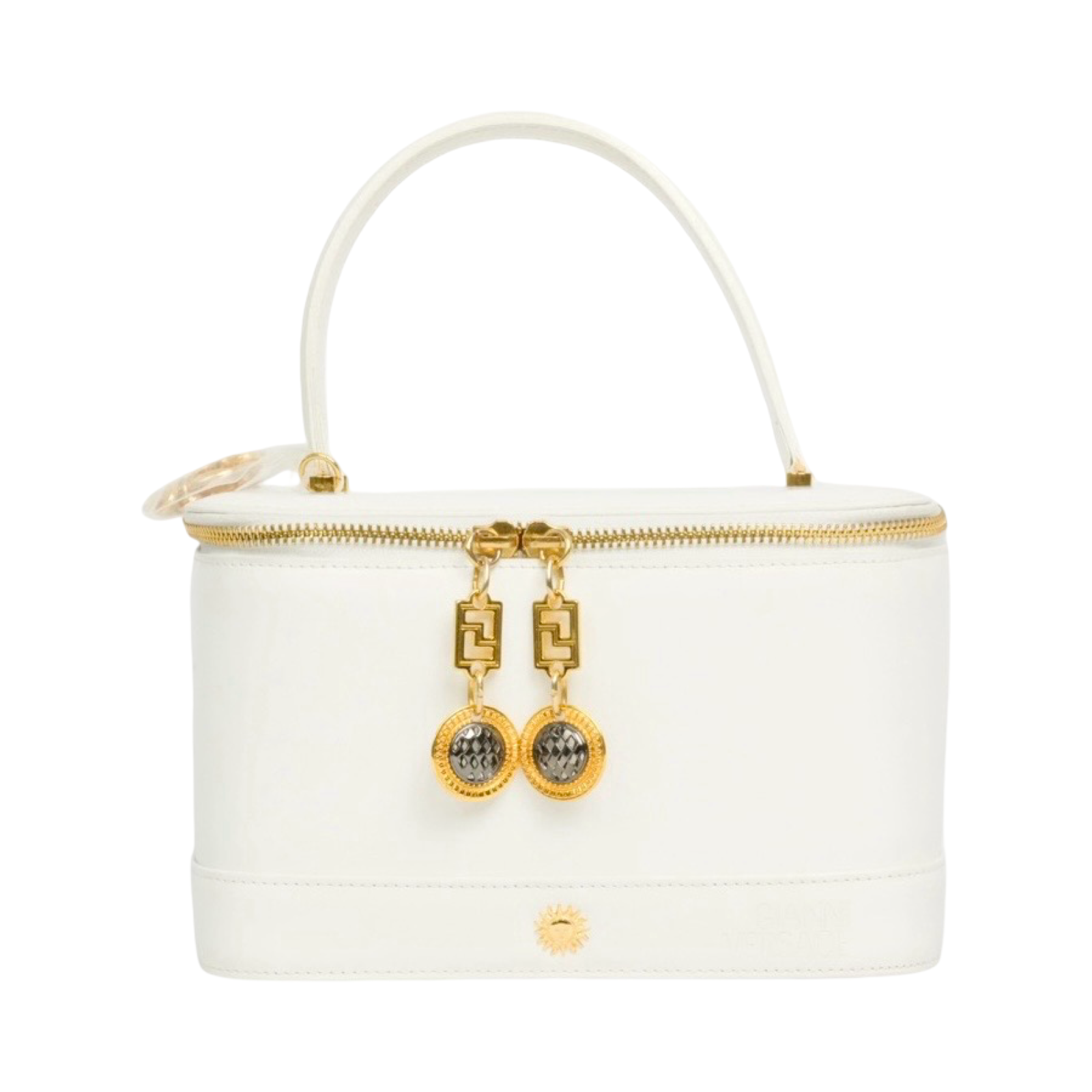 Versace Vintage White Leather Vanity Handbag Gold Hardware Authentic Previously Owned