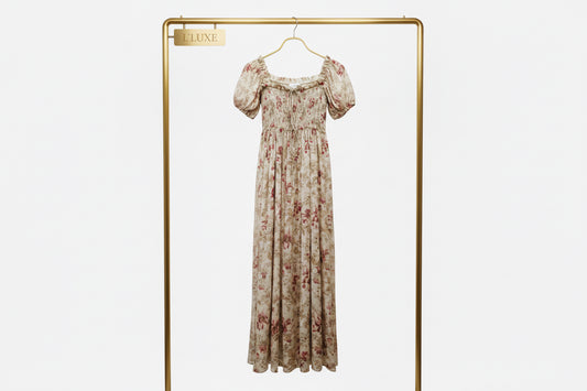 Floral Cotton Puff Sleeve Mid-Calf Dress – Pink | L’LUXE Best Dressed Edit