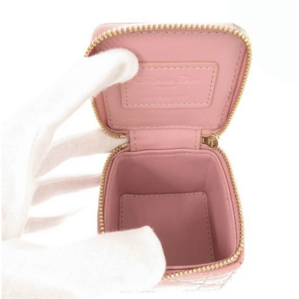 Christian Dior Lady Dior Chain Cube Micro Clutch Pink Patent Leather Previously owned Authentic