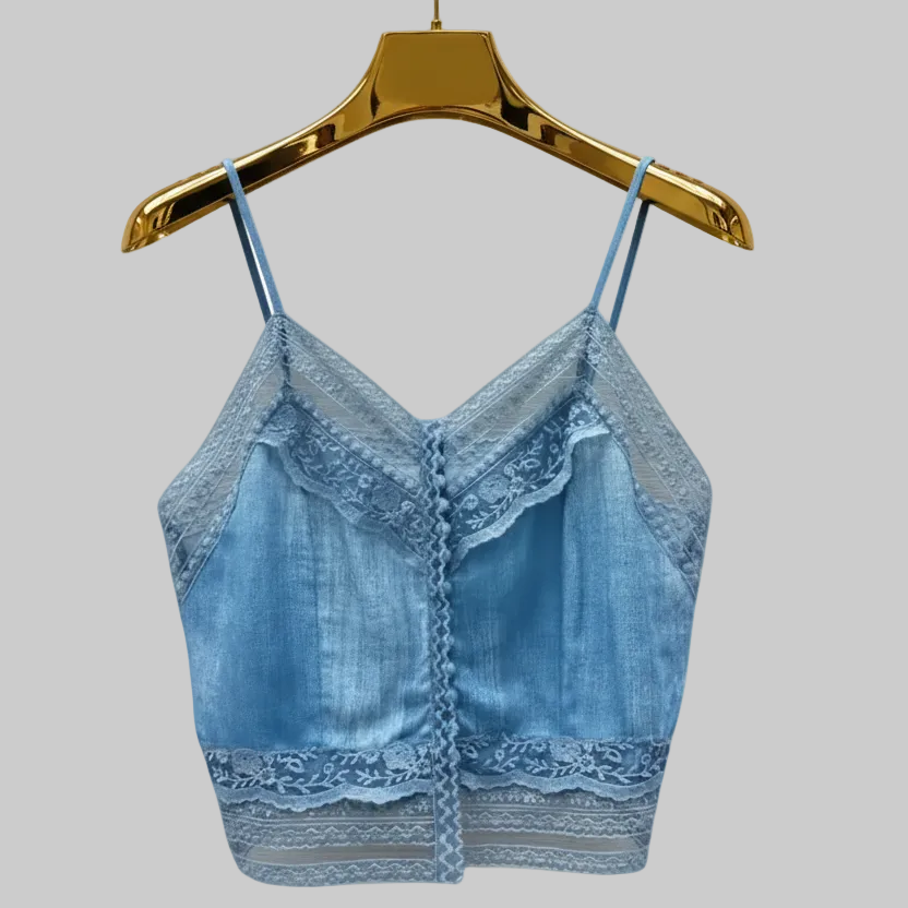 Denim Blue Lace-Trim Camisole & Pleated Maxi Skirt