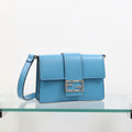 FENDI Micro Flat Baguette Light Blue Leather Shoulder Bag Authentic Previously Owned