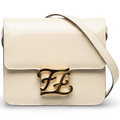 Fendi Calligraphy Patent Leather Shoulder Bag Cream Previously Owned Authentic