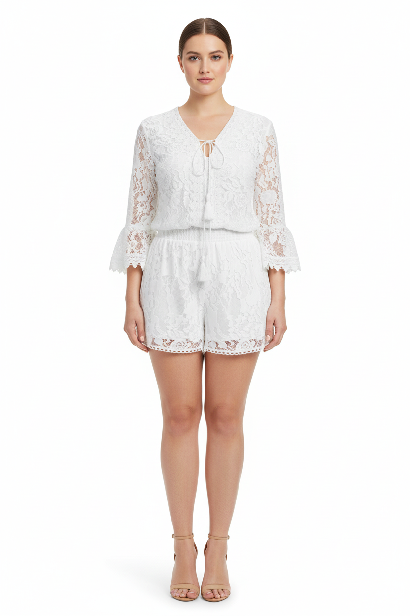 Lace V-Neck Top & Flowy Shorts Set | Curve | L’LUXE Matching Sets