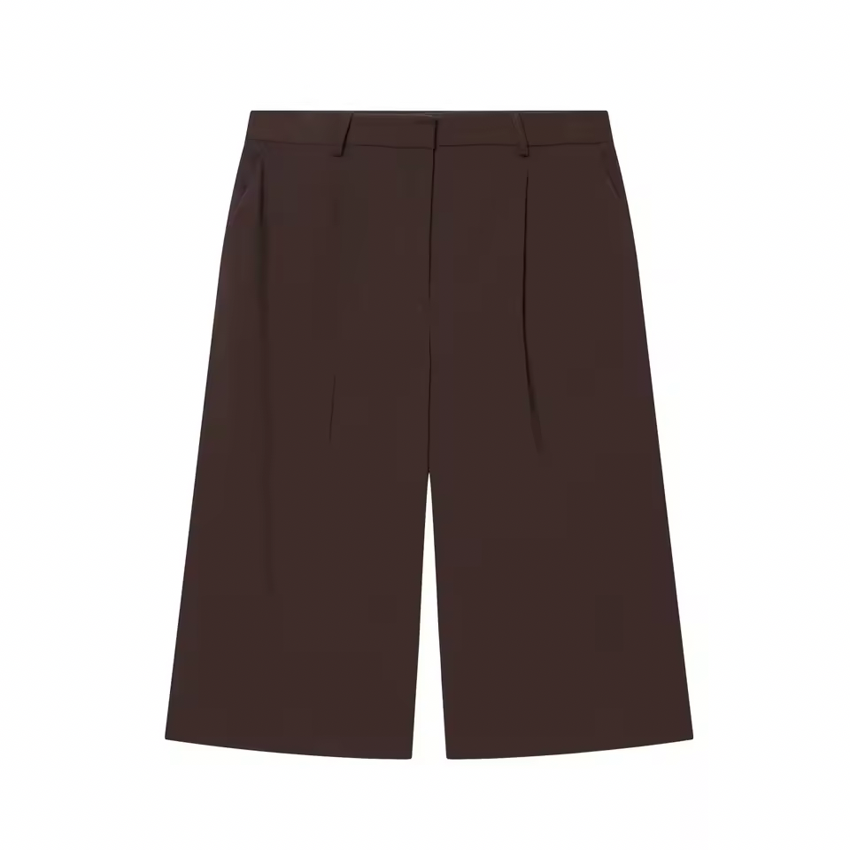 Brown Cropped Blazer & Bermuda Pants Set – Elegant Casual Two-Piece Suit