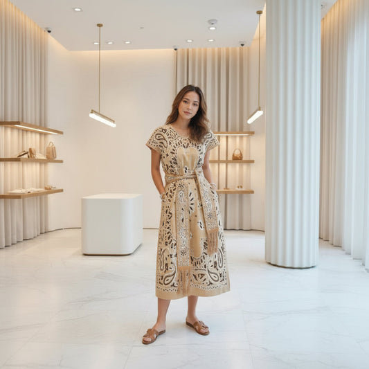 Printed V-Neck Midi Dresses | L’LUXE Bandana Inspired Paisley Edit