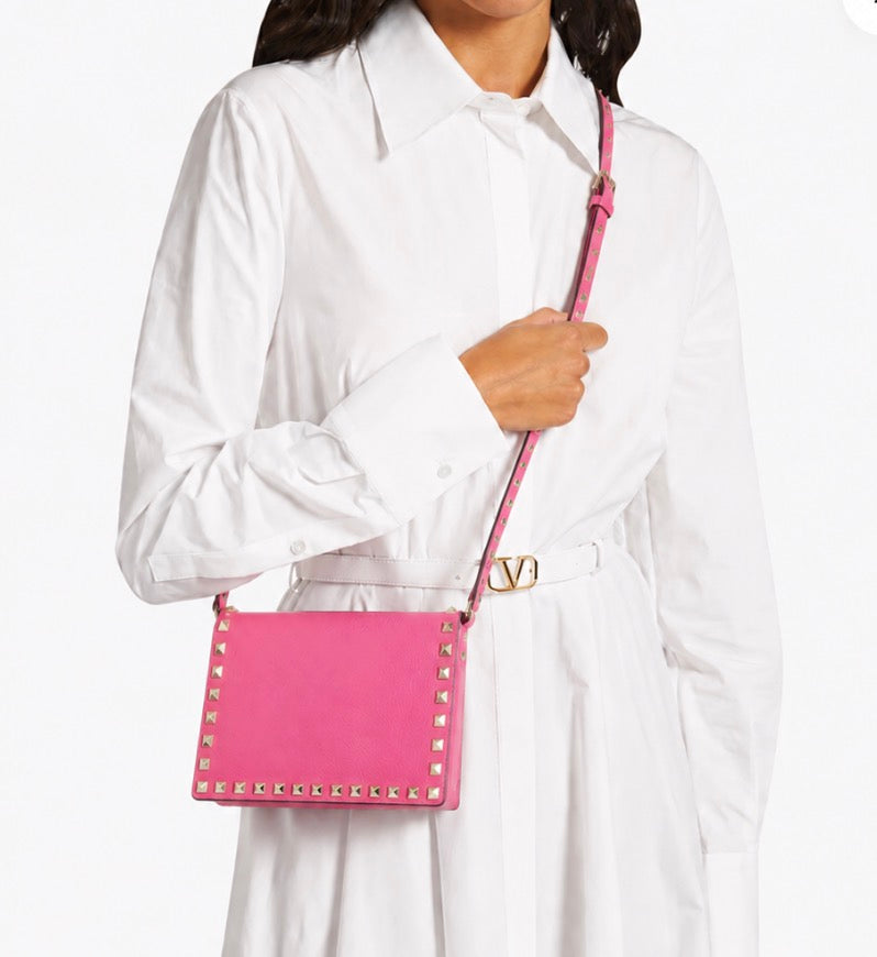 Valentino Garavani Rockstud Pink Leather Crossbody Shoulder Bag |Previously Owned Authentic