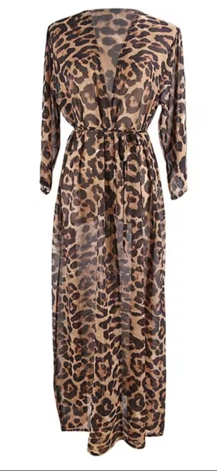 Leopard Print Sheer Beach Cover-Up