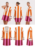 The Coastal Edit | Striped Linen Blend V-Neck Long Sleeve Mini Dress | Relaxed A-Line Resort Dress | L’LUXE