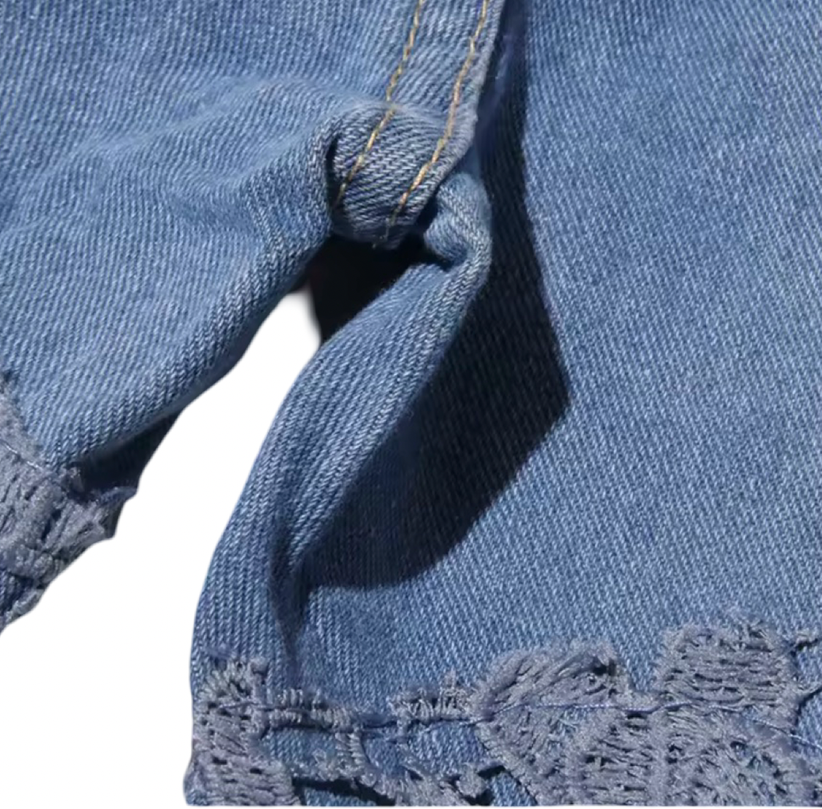 Blue High-Waist Cutout Lace Denim Pants
