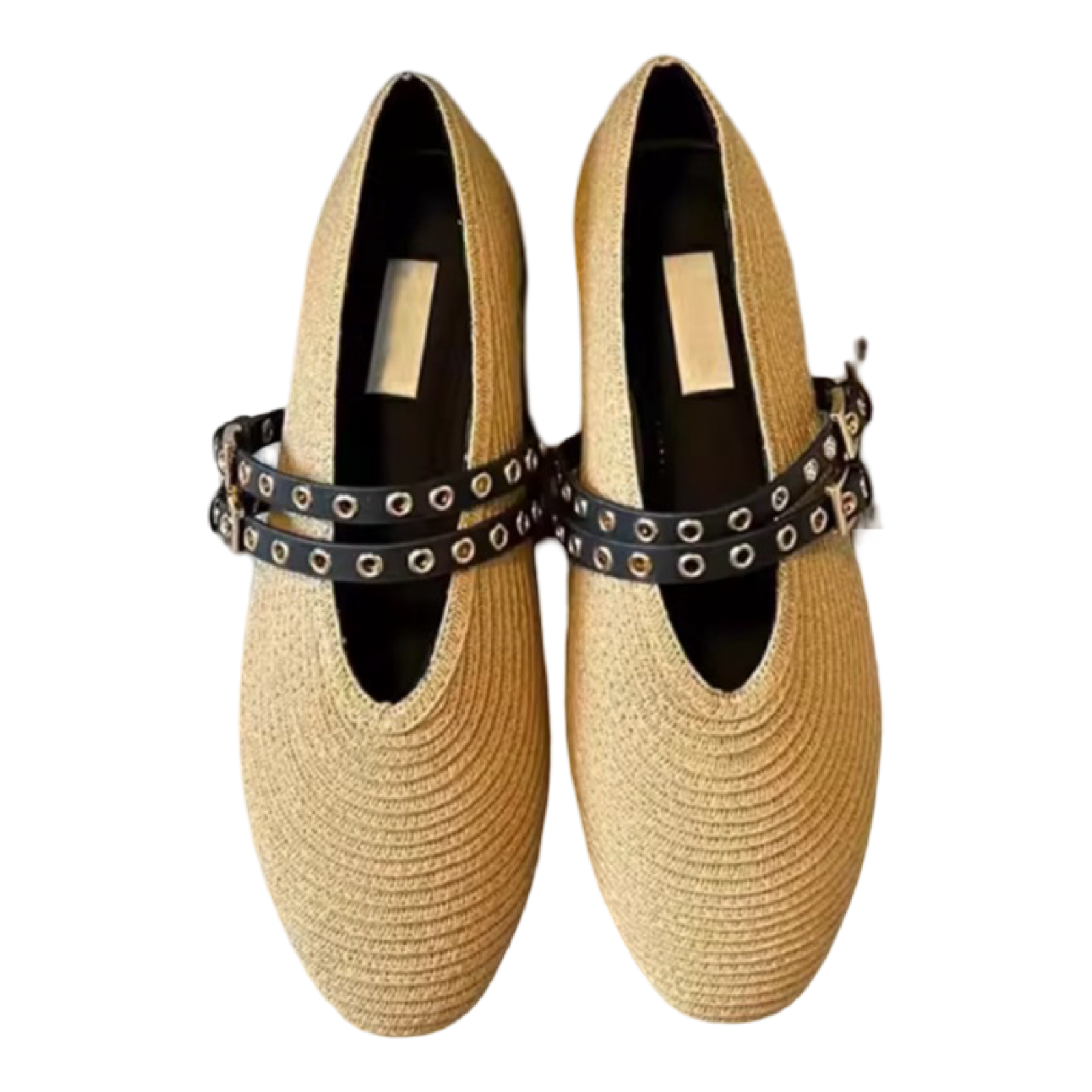 Raffia Mary Jane Ballet Flats with Double Buckle Leather Straps | L’LUXE Inspired Collection