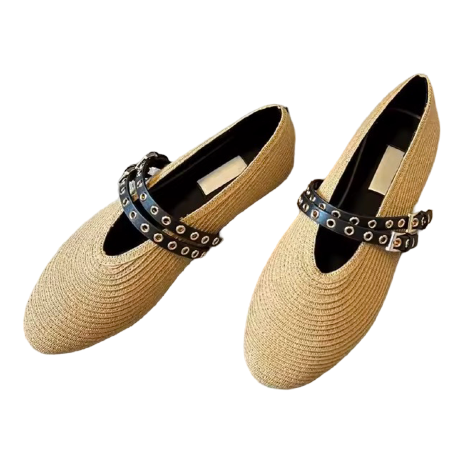 Raffia Mary Jane Ballet Flats with Double Buckle Leather Straps | L’LUXE Inspired Collection