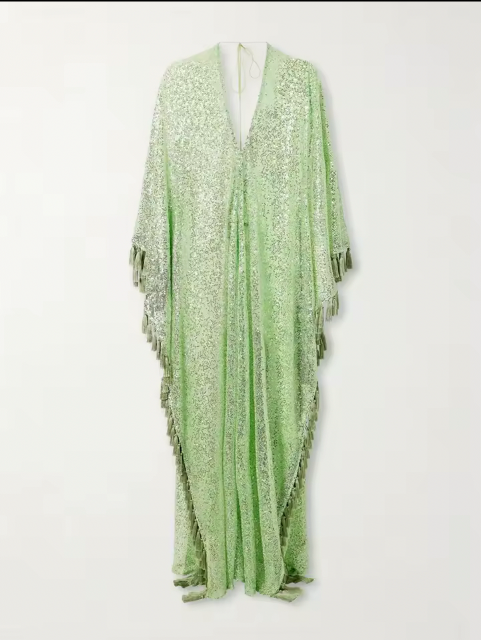 Sequin Fringe Evening Cape Gown – Pistachio Green