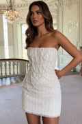 Strapless mini or maxi Pearl Beaded Evening Crystal Fringe Dress