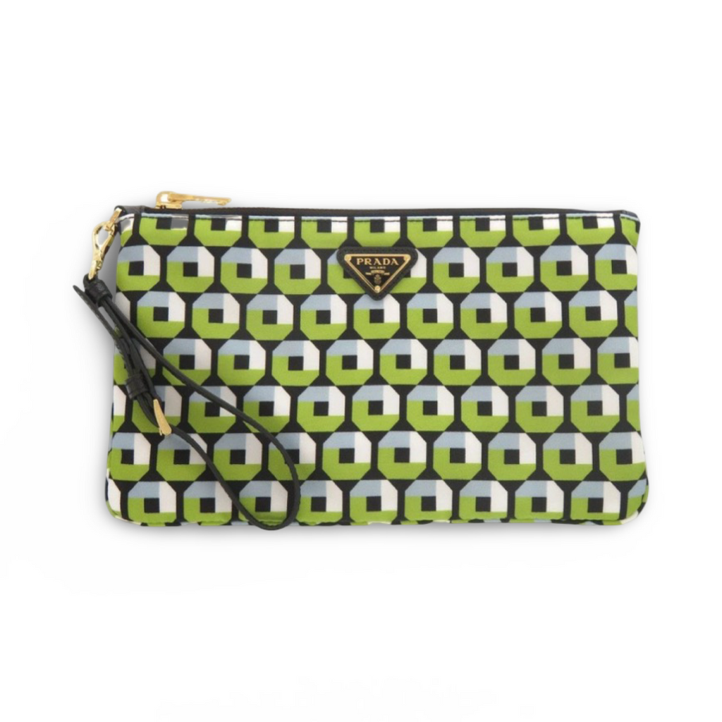 Prada Nylon Green Black Pouch Authentic Previously Owned LIKE NEW