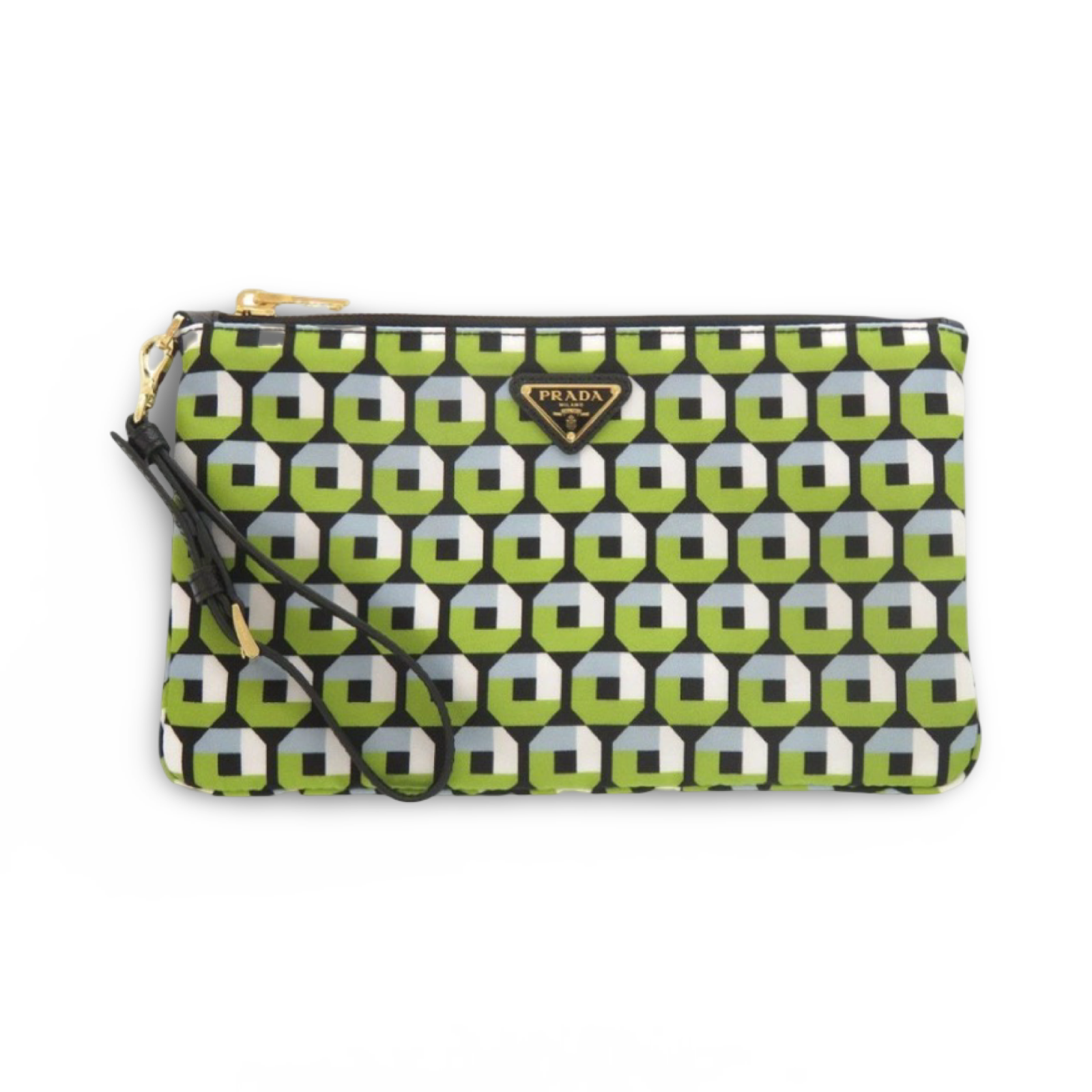 Prada Nylon Green Black Pouch Authentic Previously Owned LIKE NEW