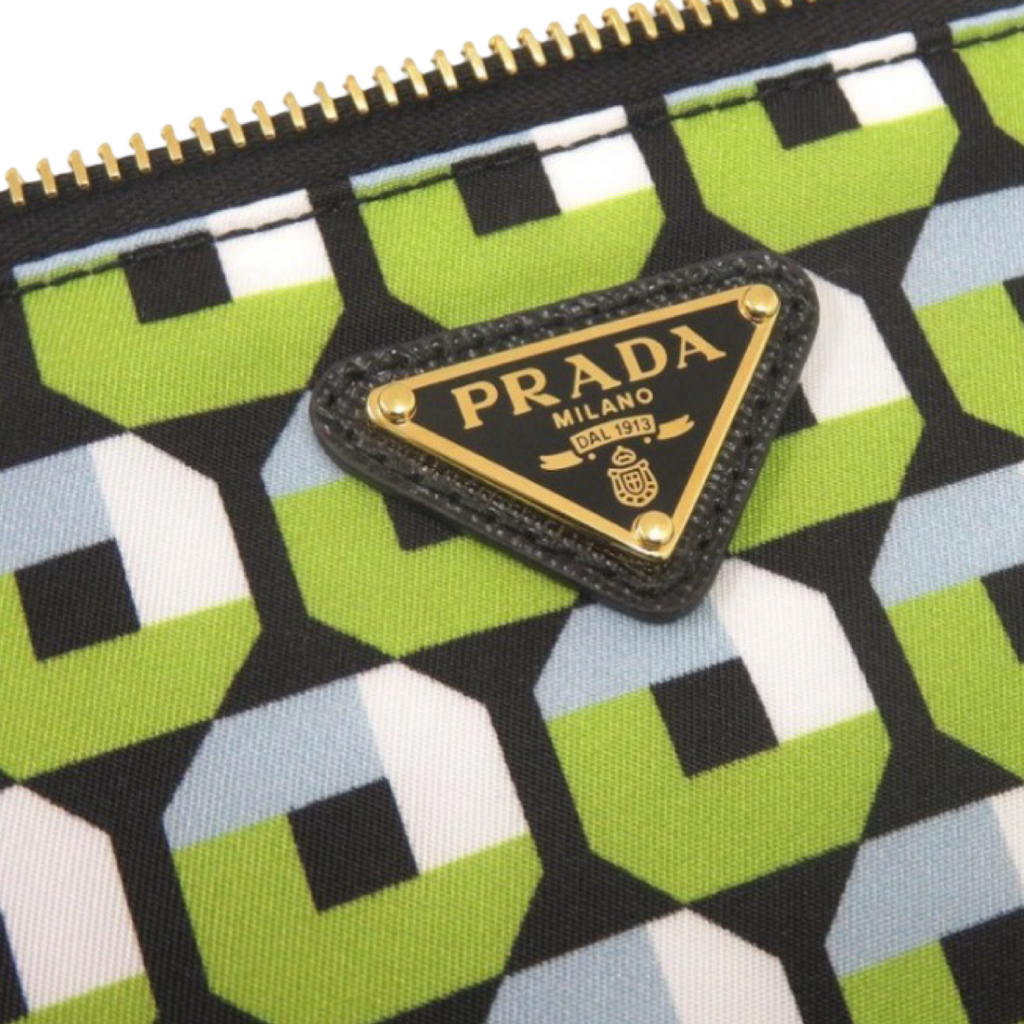 Prada Nylon Green Black Pouch Authentic Previously Owned LIKE NEW