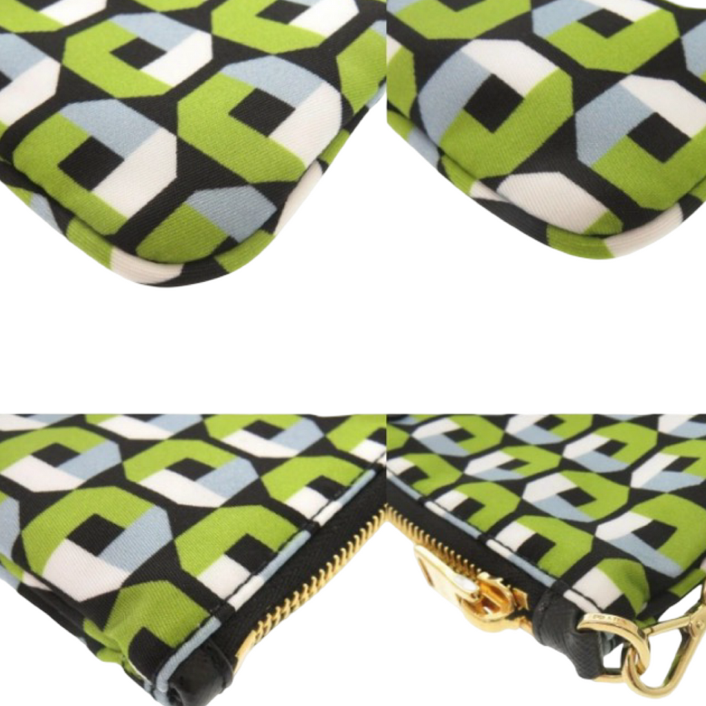 Prada Nylon Green Black Pouch Authentic Previously Owned LIKE NEW