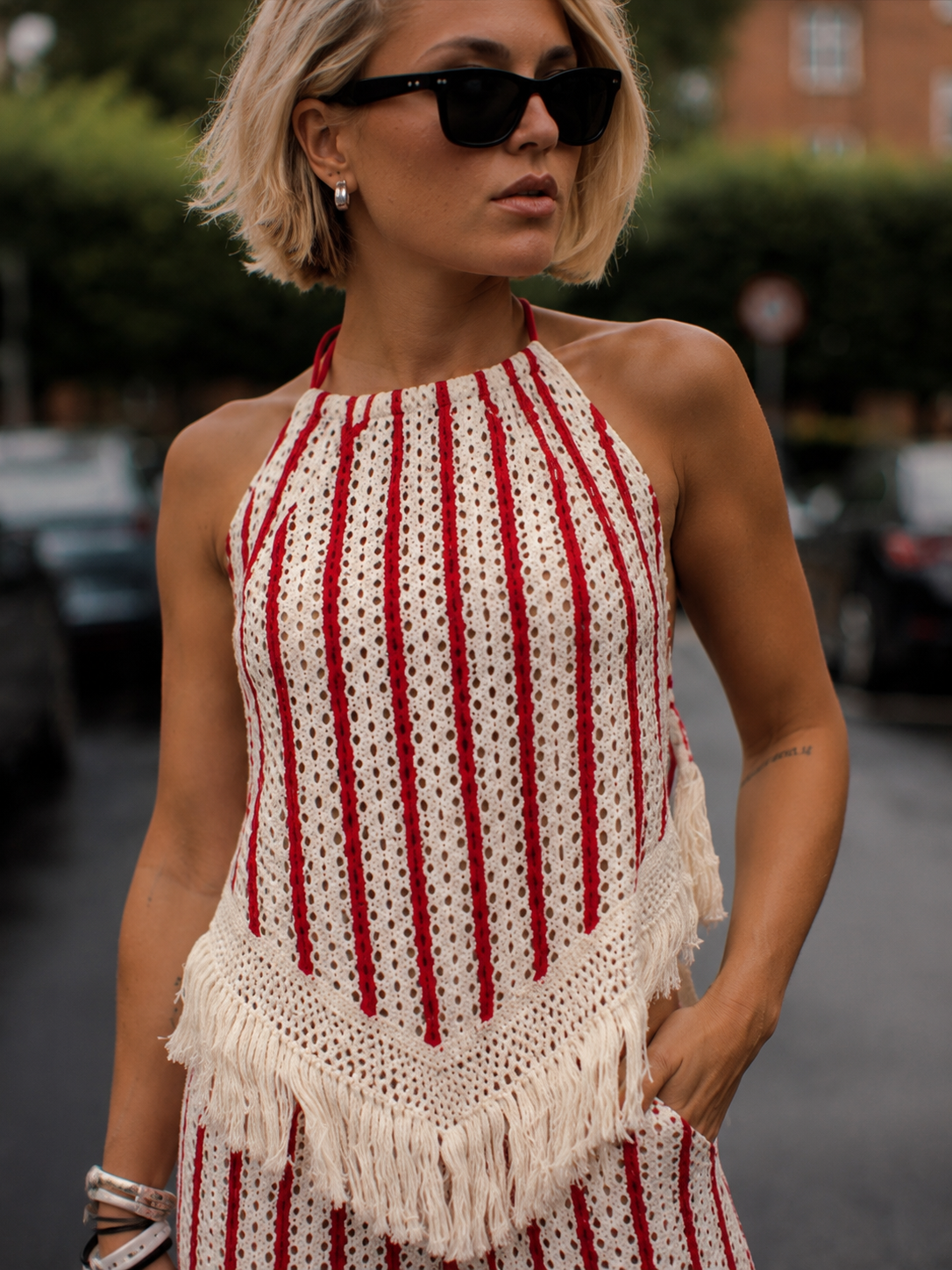 Red & Ivory Striped Fringe Matching Co-Ord Outfit