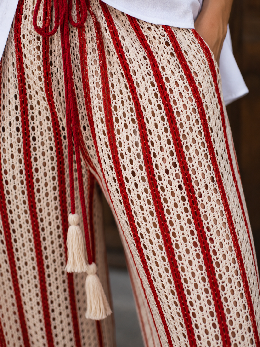 Red & Ivory Striped Fringe Matching Co-Ord Outfit