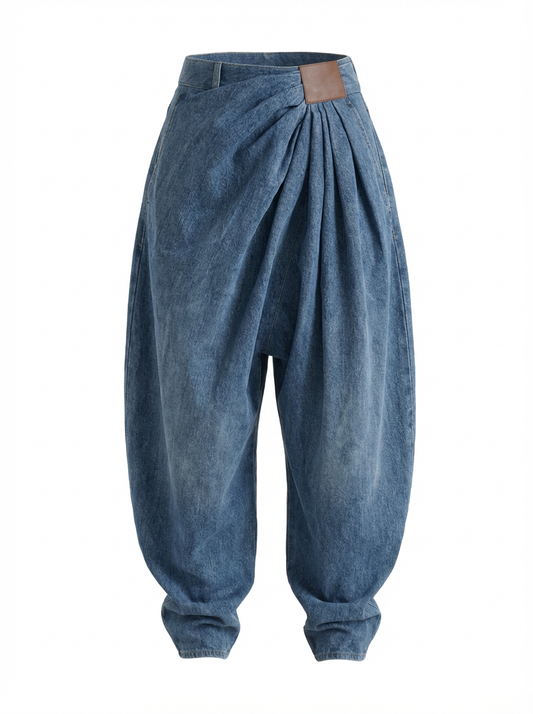 High Waist Pleated Wide-Leg Jeans | Curve | L’LUXE Pants