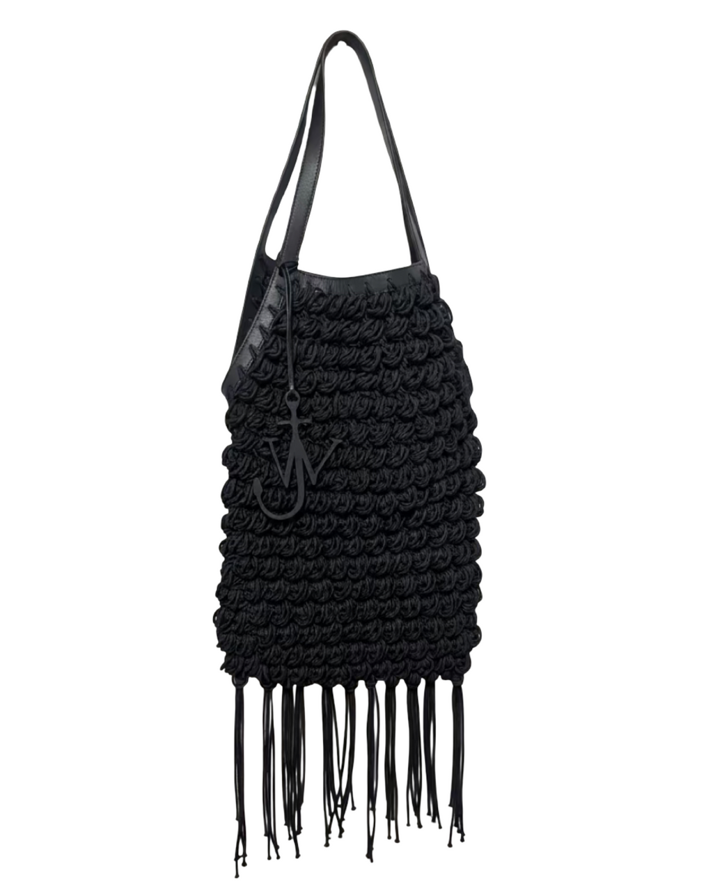JW Anderson Fringe Popcorn Crochet Shopper Tote Bag – Navy -Authentic- Previously Owned