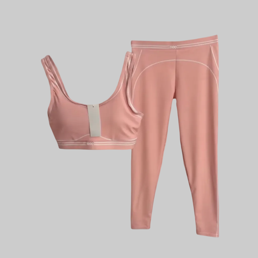 Sporty Casual Two-Piece Active Set – Contrast Trim Sports Bra and High-Waist Leggings