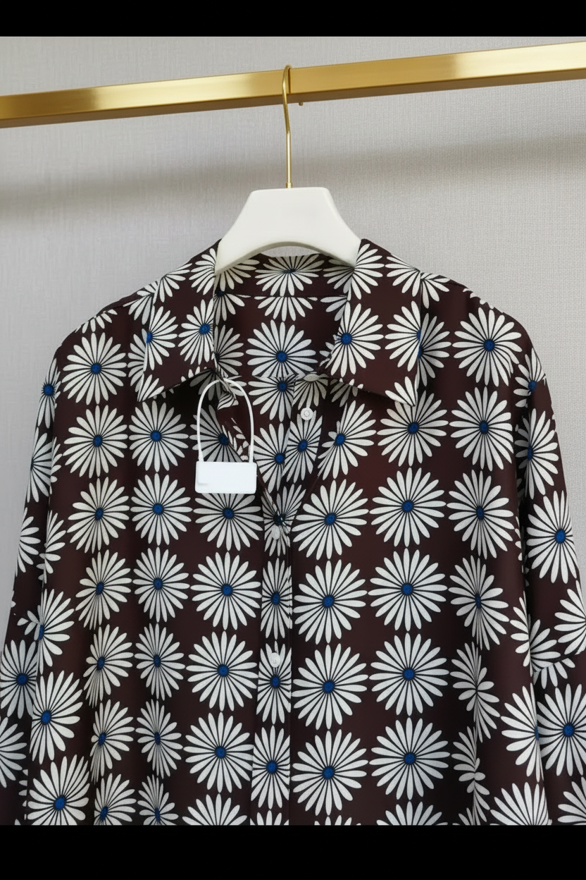 Daisy Print Shirt & Wide-Leg Pants – Brown Floral Separates