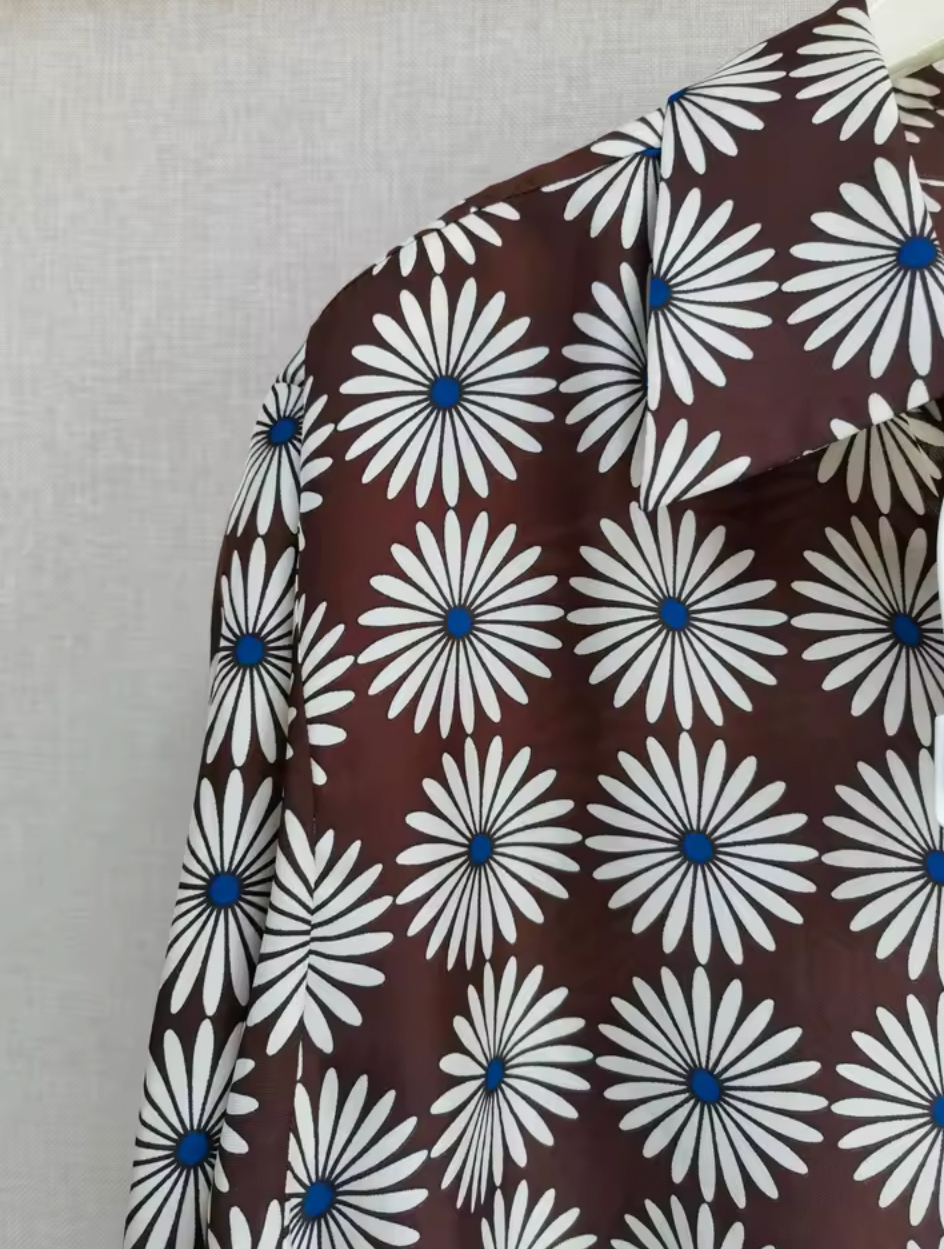 Daisy Print Shirt & Wide-Leg Pants – Brown Floral Separates