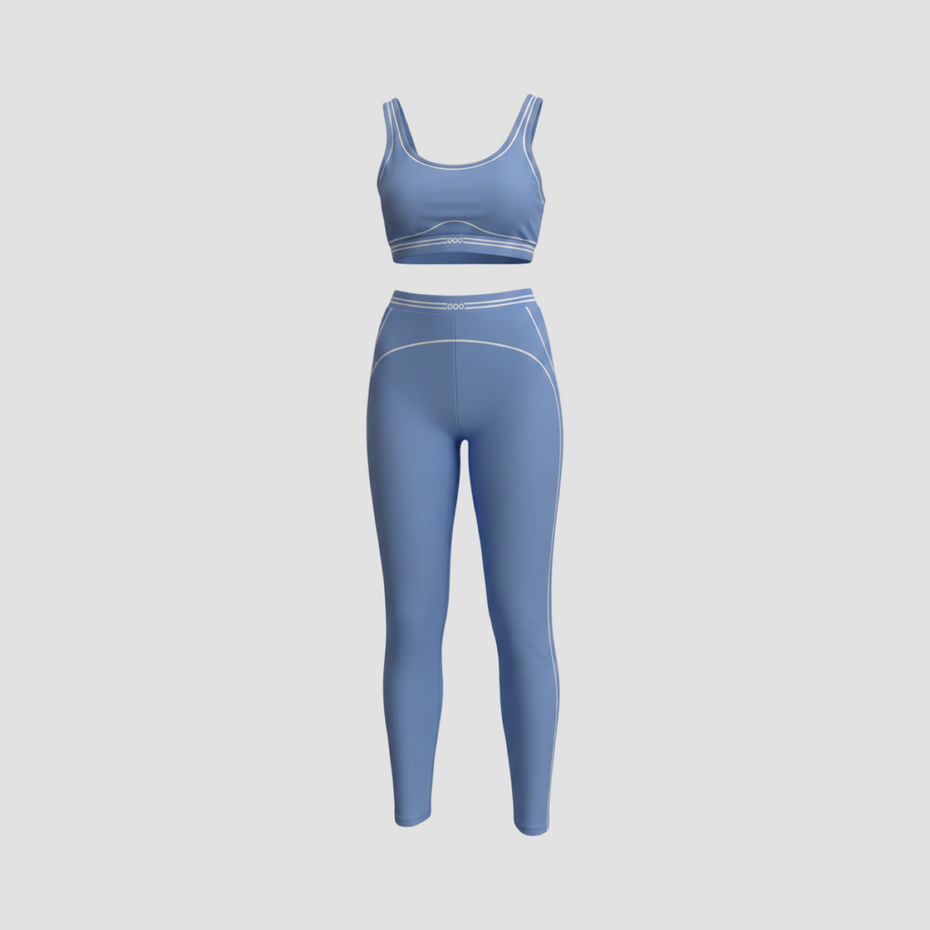 Sporty Casual Two-Piece Active Set – Contrast Trim Sports Bra and High-Waist Leggings