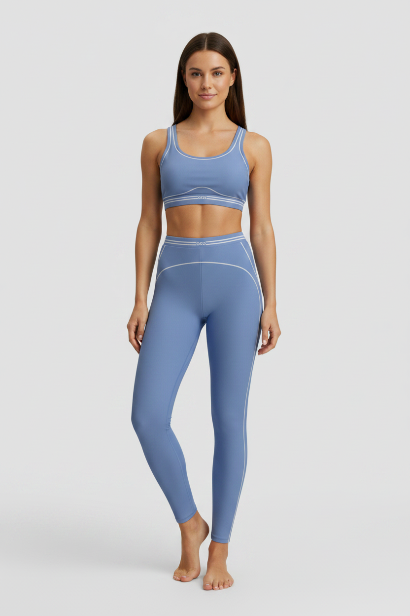 Sporty Casual Two-Piece Active Set – Contrast Trim Sports Bra and High-Waist Leggings