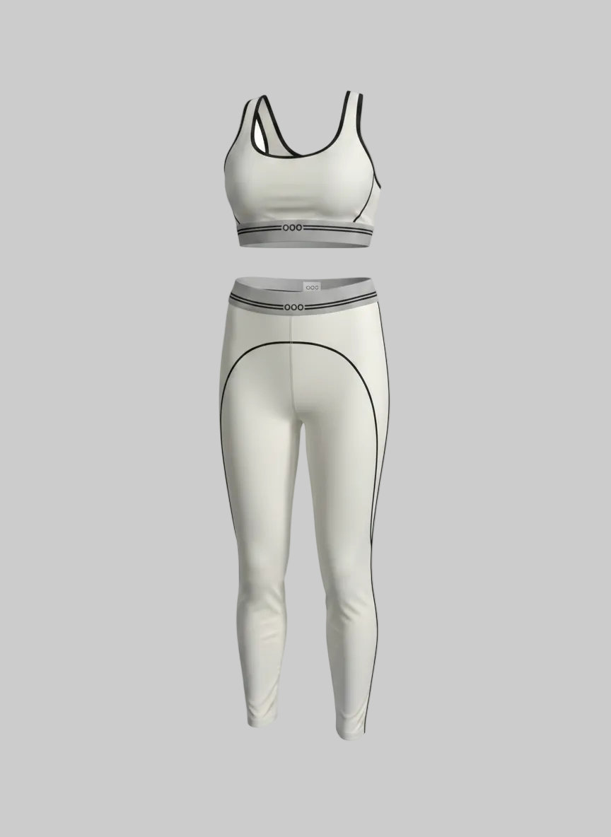 Sporty Casual Two-Piece Active Set – Contrast Trim Sports Bra and High-Waist Leggings