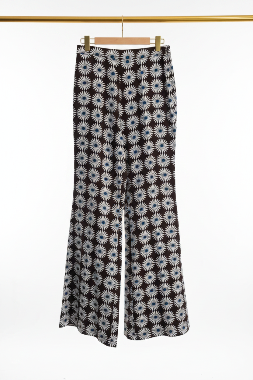 Daisy Print Shirt & Wide-Leg Pants – Brown Floral Separates