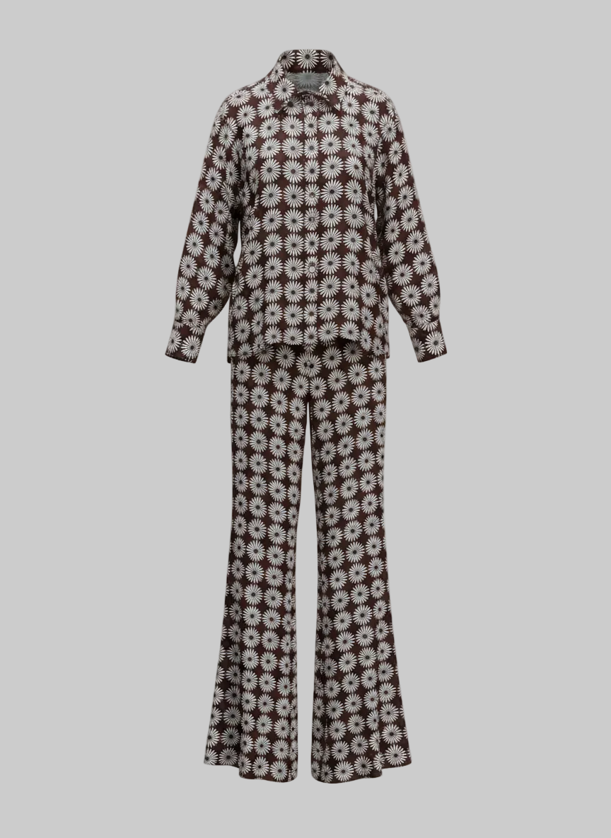 Daisy Print Shirt & Wide-Leg Pants – Brown Floral Separates