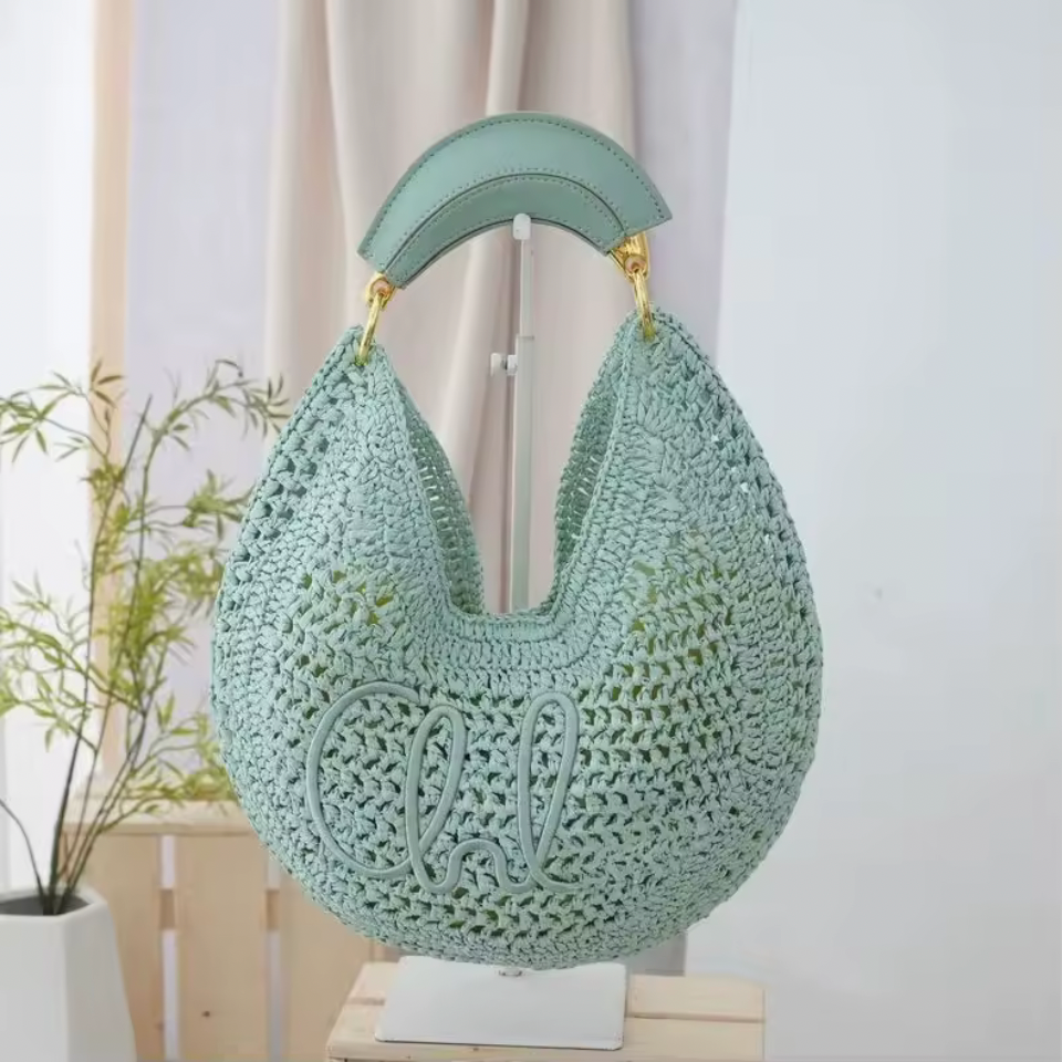Crescent Straw Woven Shoulder pouch– Hollow Knit Hobo – Multiple Colors (Generic)