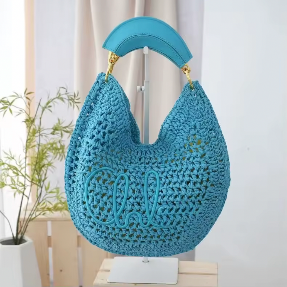 Crescent Straw Woven Shoulder pouch– Hollow Knit Hobo – Multiple Colors (Generic)