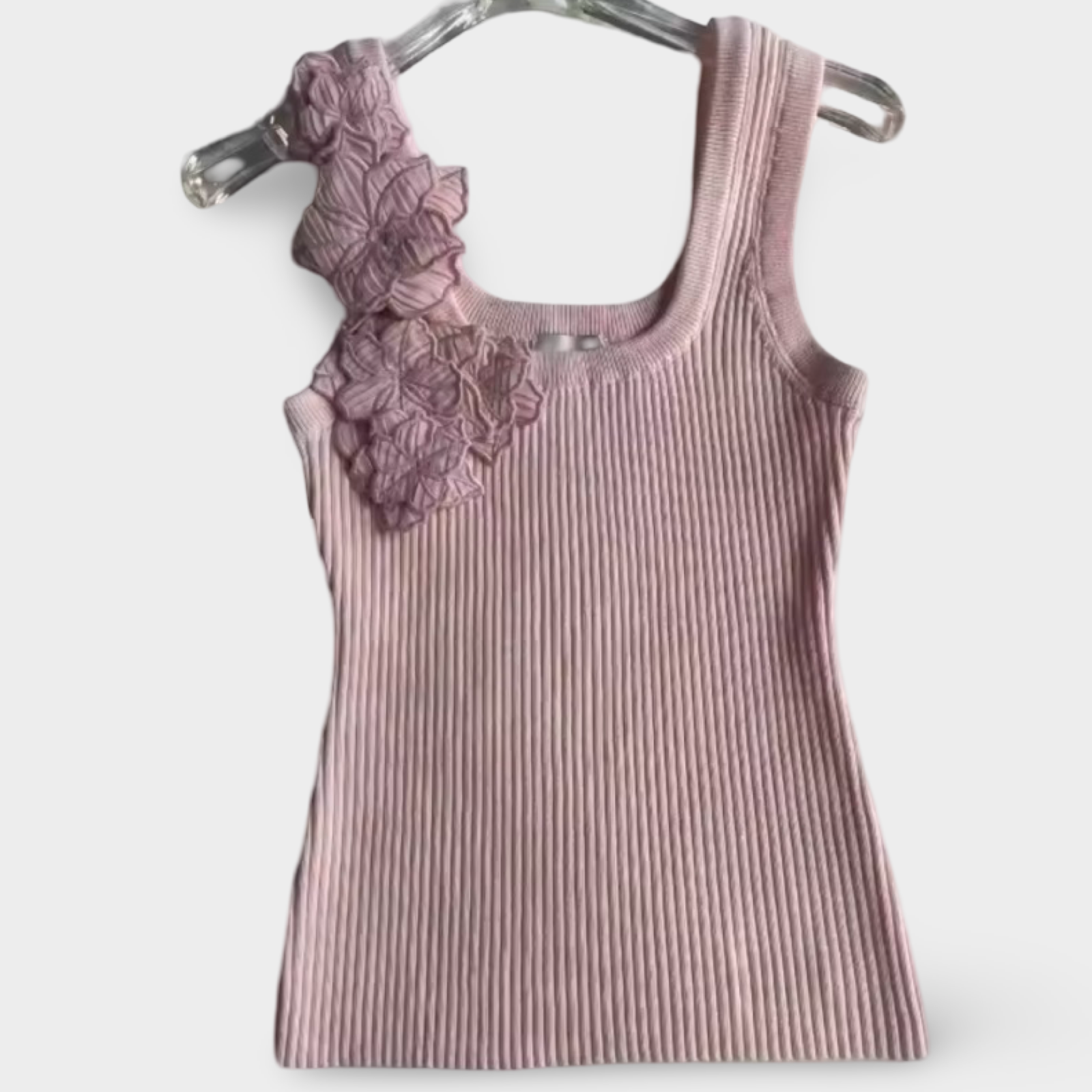 Ribbed Floral Appliqué Knit Tank